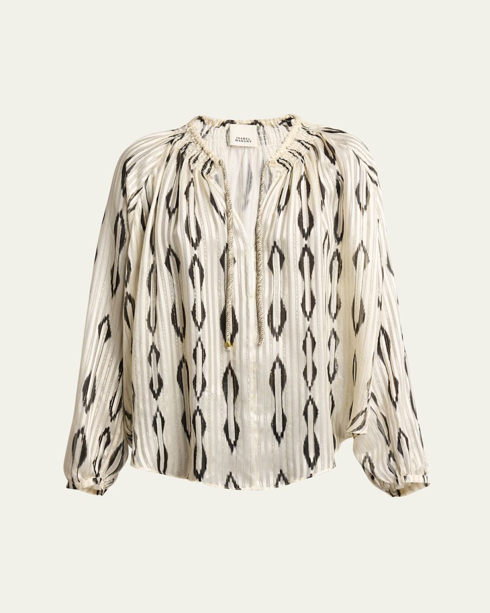Syra Metallic Striped Silk Neck-Tie Blouse